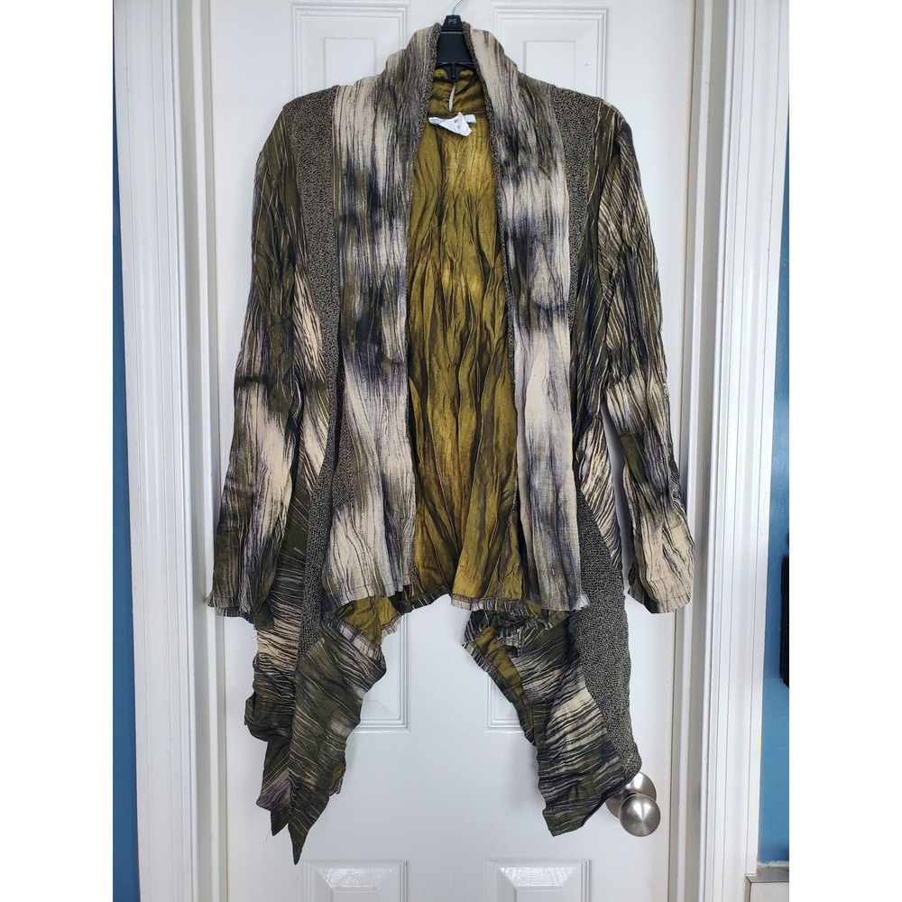 Ania A Cardigan Green Textured Open Front Draped Art To Wear Boho Medium